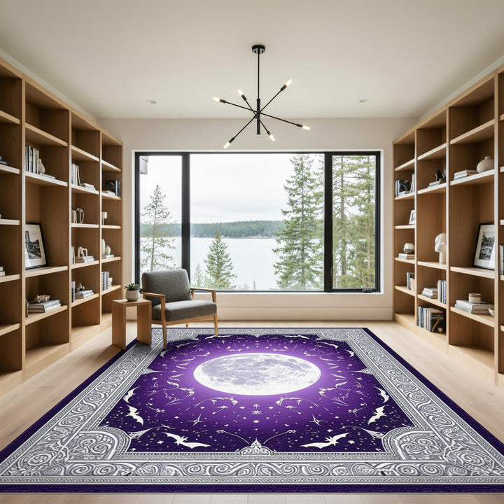 Mystical Moon Bats Purple Area Rug