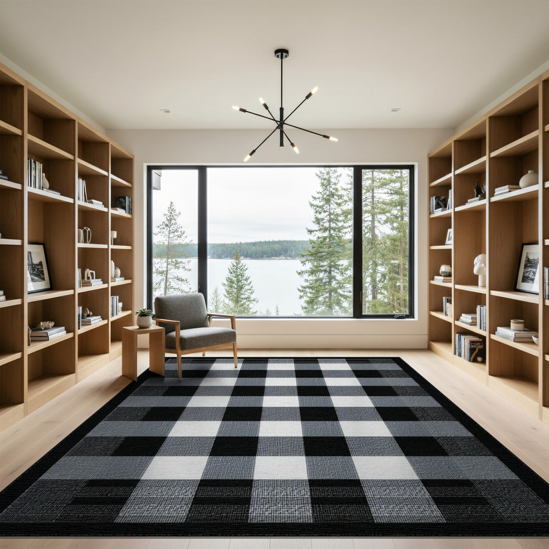 Black White Checkered Geometric Area Rug