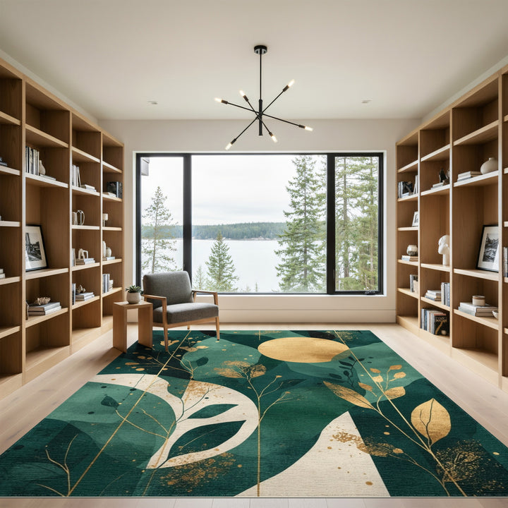 Teal Gold Abstract Circle Area Rug