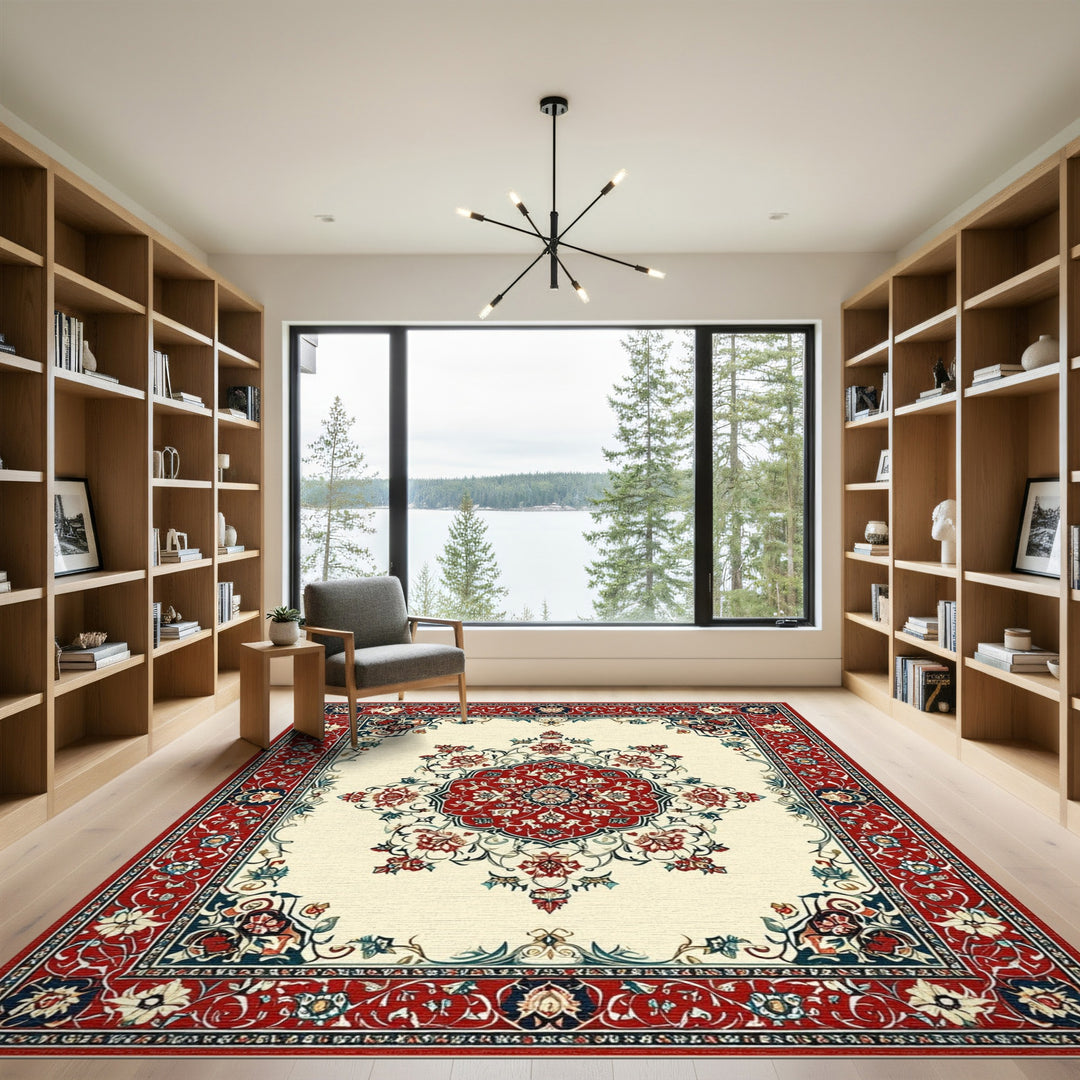 Red Persian Floral Medallion Area Rug