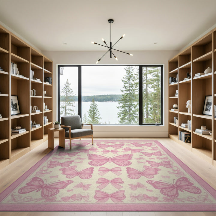 Pink Butterfly Bow Kids Area Rug
