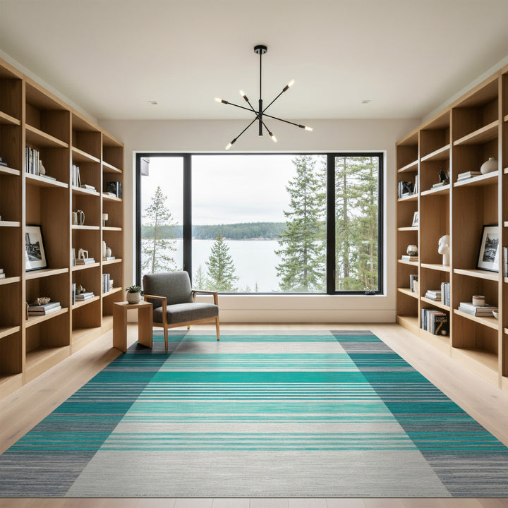 Geometric Modern Teal Striped Geometric Area Rug
