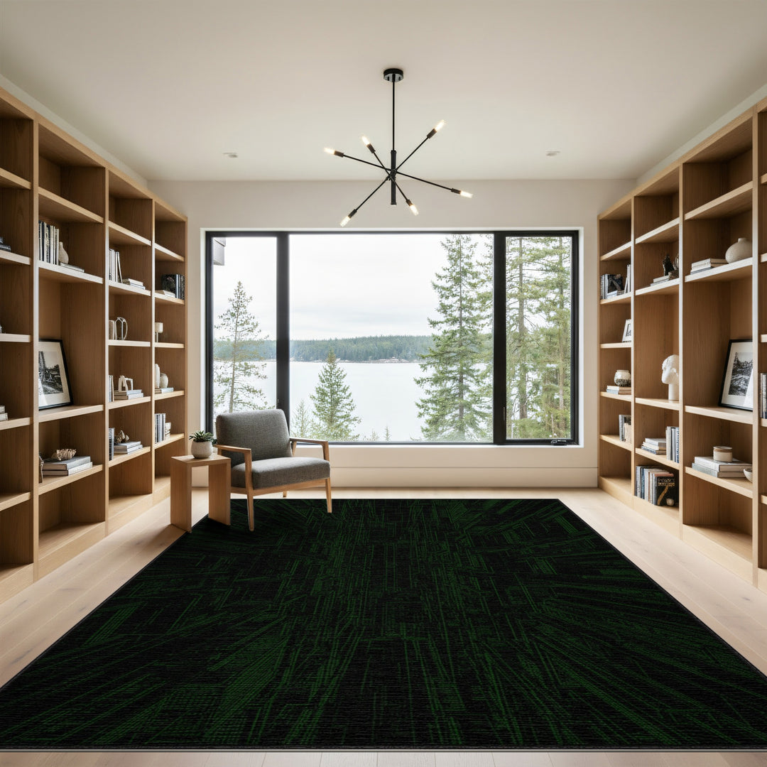 Green Geometric Cityscape Area Rug