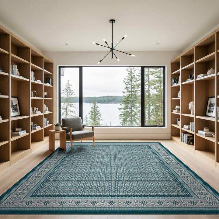Teal Persian Area Rug with Ornate Border
