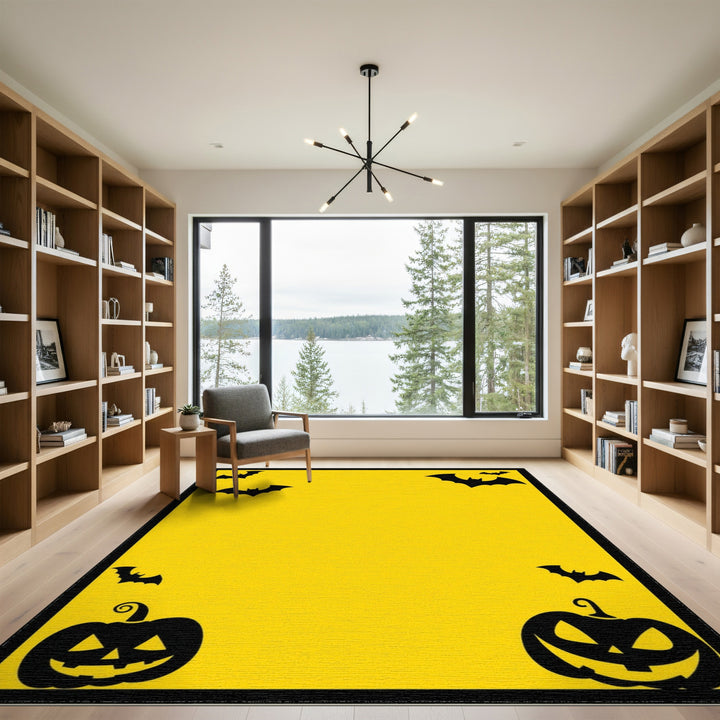 Yellow Halloween Bats and Pumpkins Area Rug