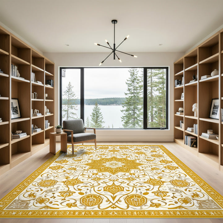 Gold and Silver Gold Floral Medallion Vintage Area Rug