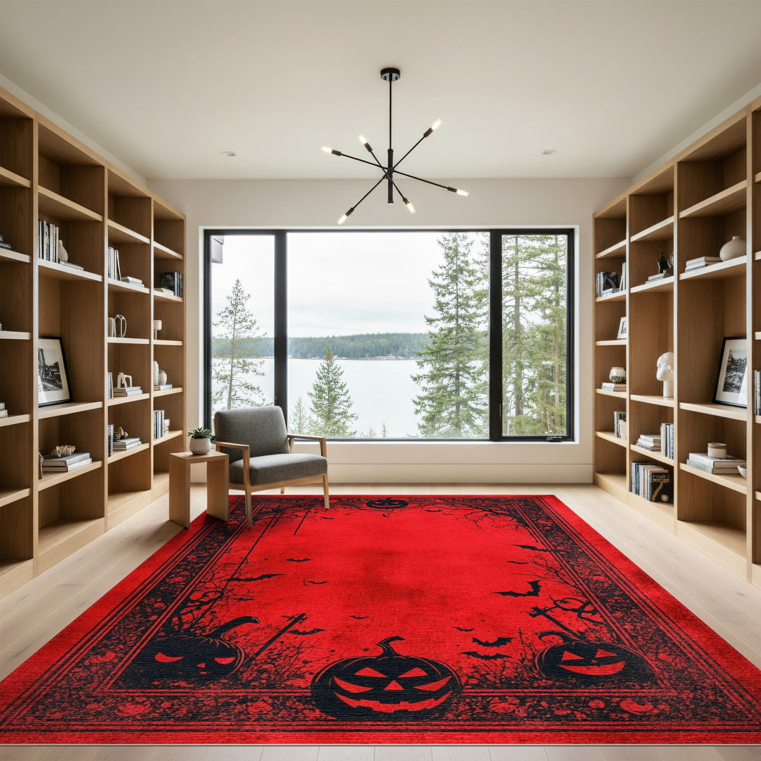 Spooky Red Halloween Pumpkin Area Rug