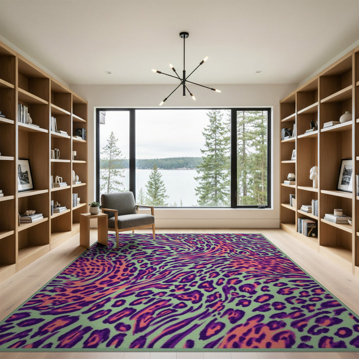 Neon Swirl Leopard Area Rug