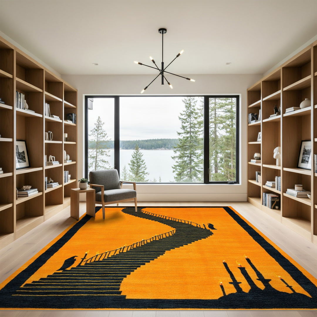 Candlelit Staircase Orange Area Rug