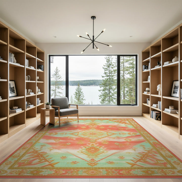 Coral Teal Southwestern Area Rug