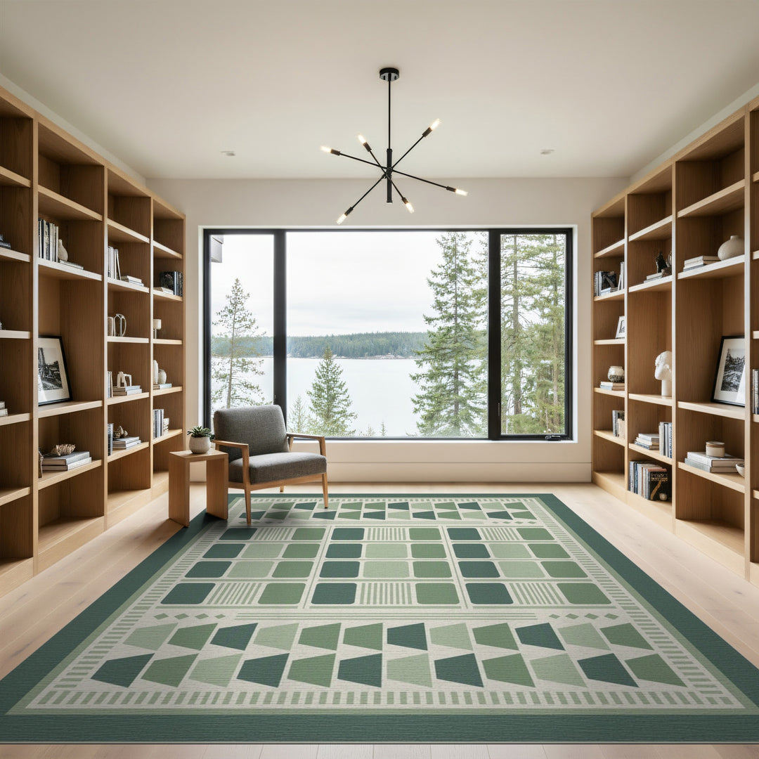 Green Geometric Modern Area Rug
