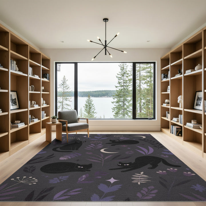 Mystic Black Cat Purple Area Rug