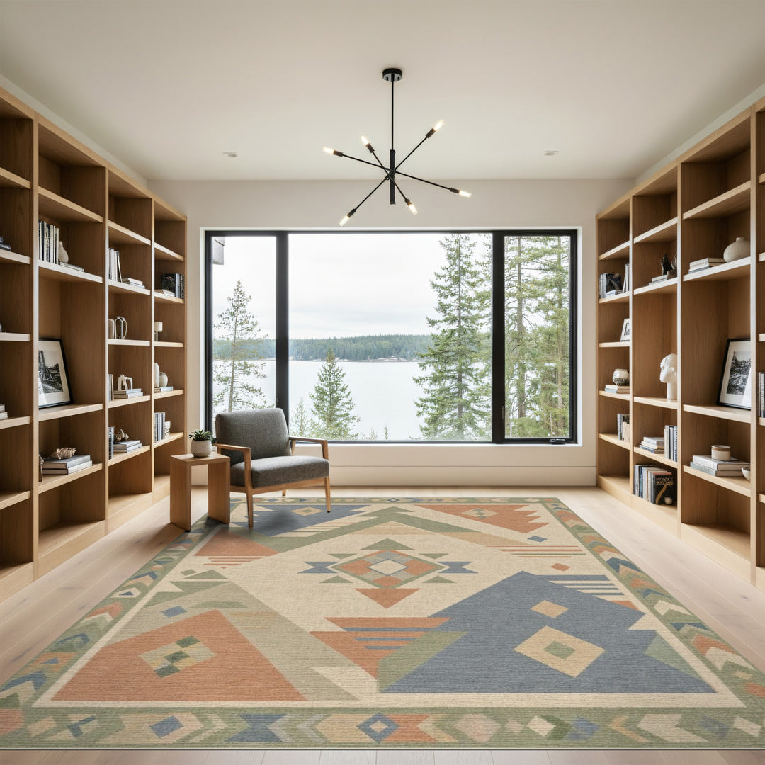Beige and Neutral Geometric Southwestern Geometric Beige Area Rug