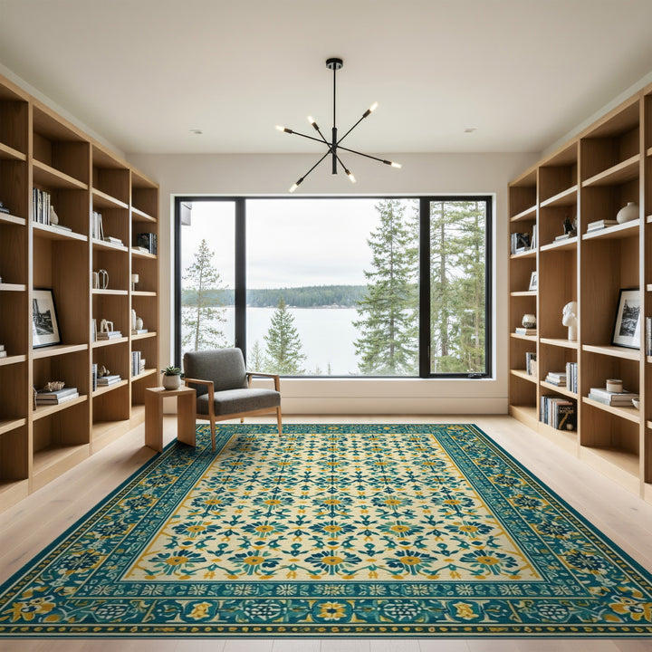 Teal Floral Vintage Area Rug