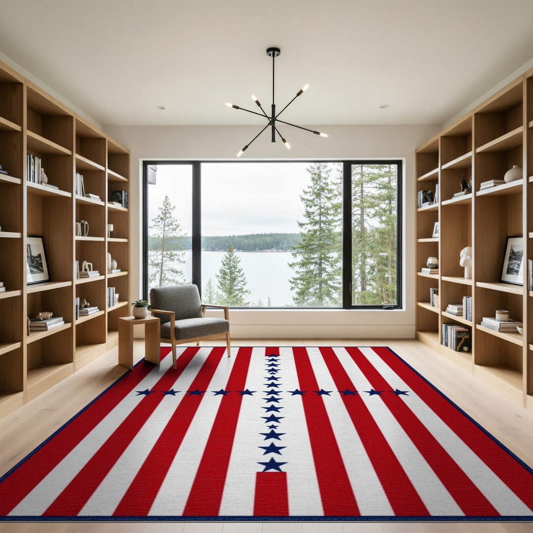 Red Striped Star Cross Area Rug
