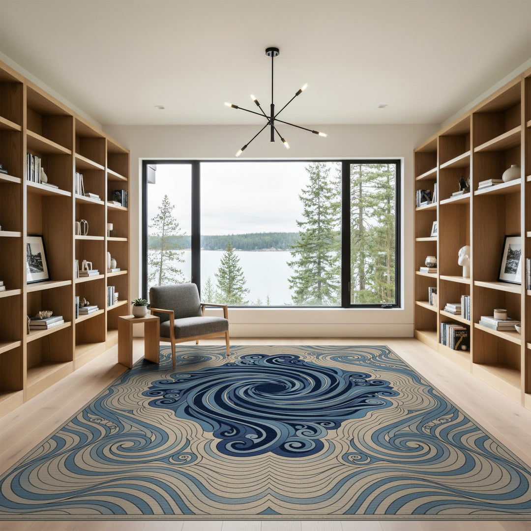 Blue and Teal Blue Swirl Vortex Area Rug