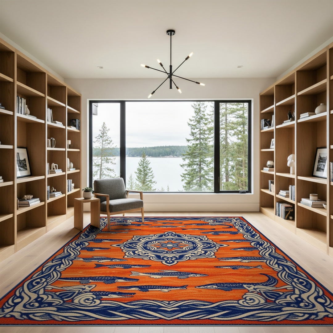 Orange Alligator Fish Area Rug