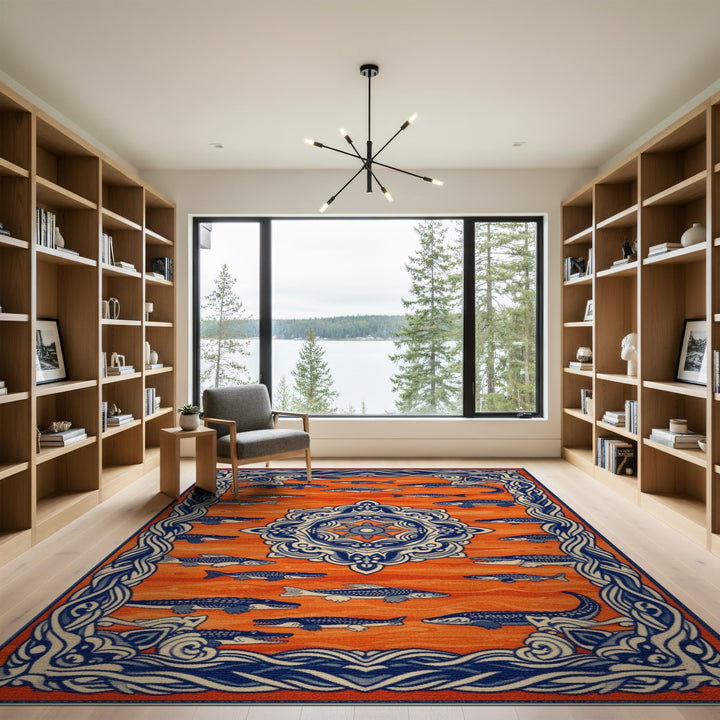 Orange Alligator Fish Area Rug