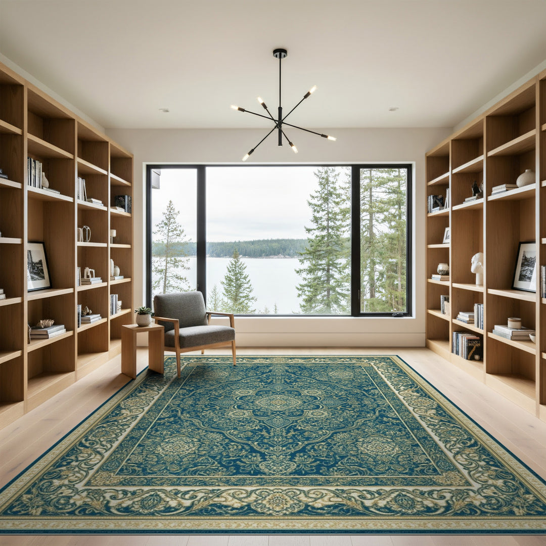 Gold Traditional Persian Teal Gold Persian Medallion Area Rug