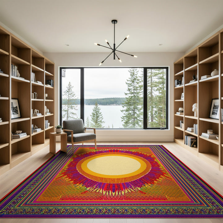 Vibrant Sunburst Multi-Color Geometric Rug