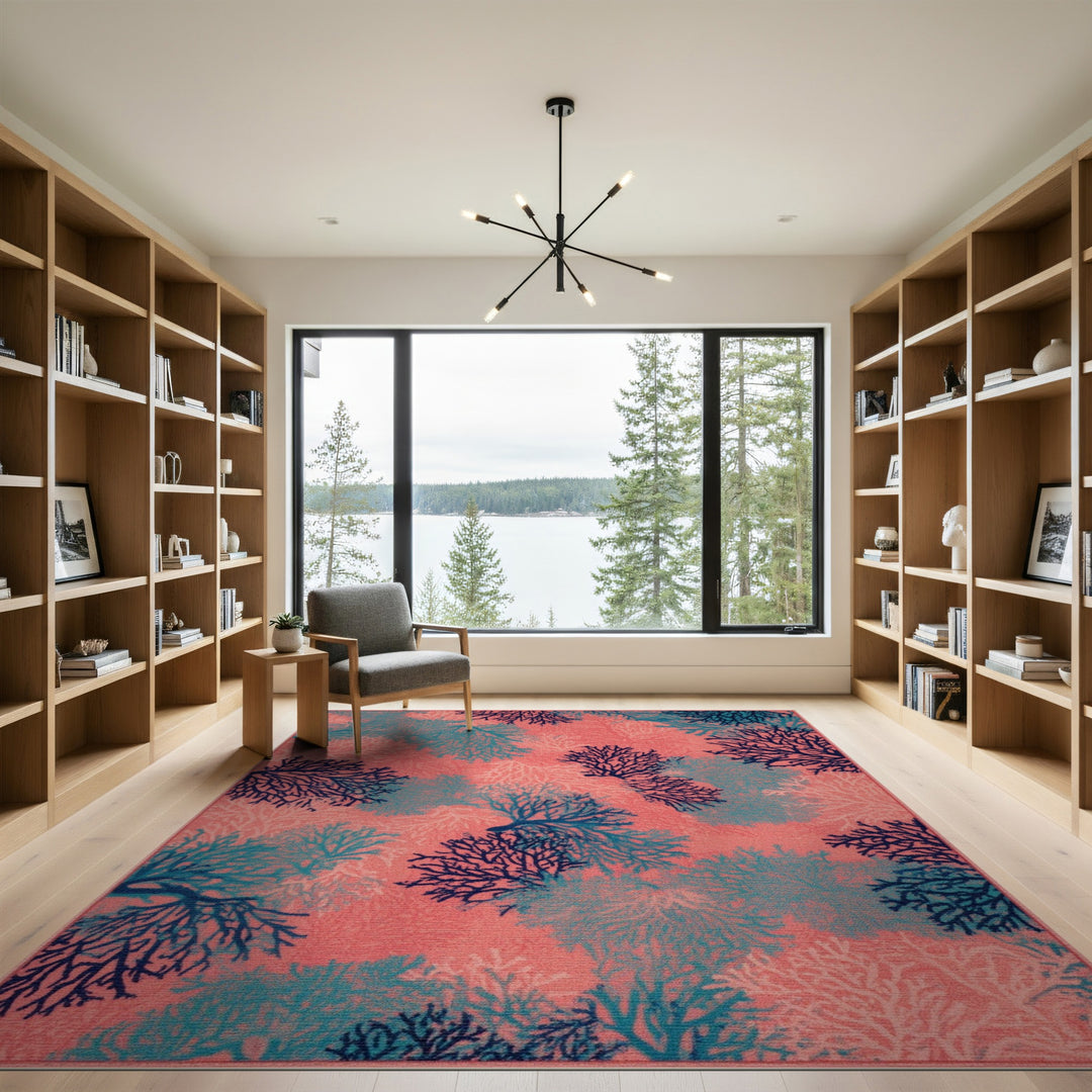 Pink Coral Reef Coastal Area Rug