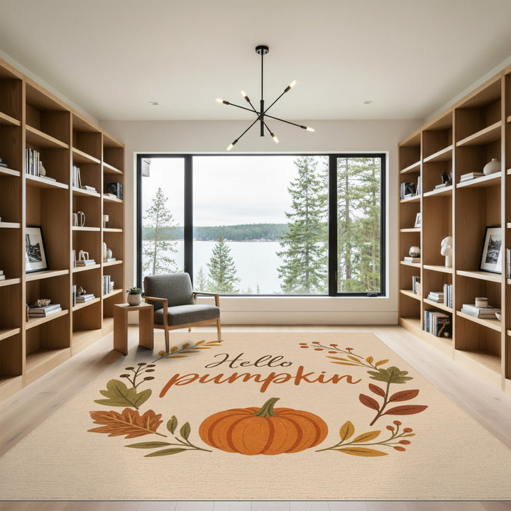 Hello Pumpkin Autumn Wreath Area Rug