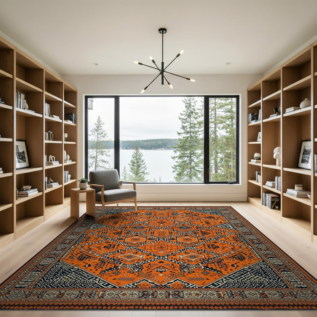 Orange Vibrant Orange Tribal Area Rug