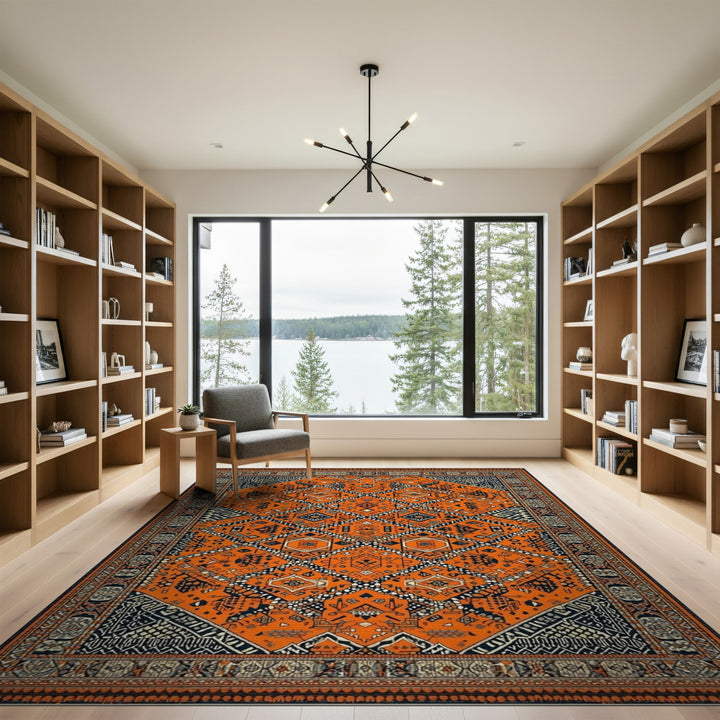 Orange Vibrant Orange Tribal Area Rug