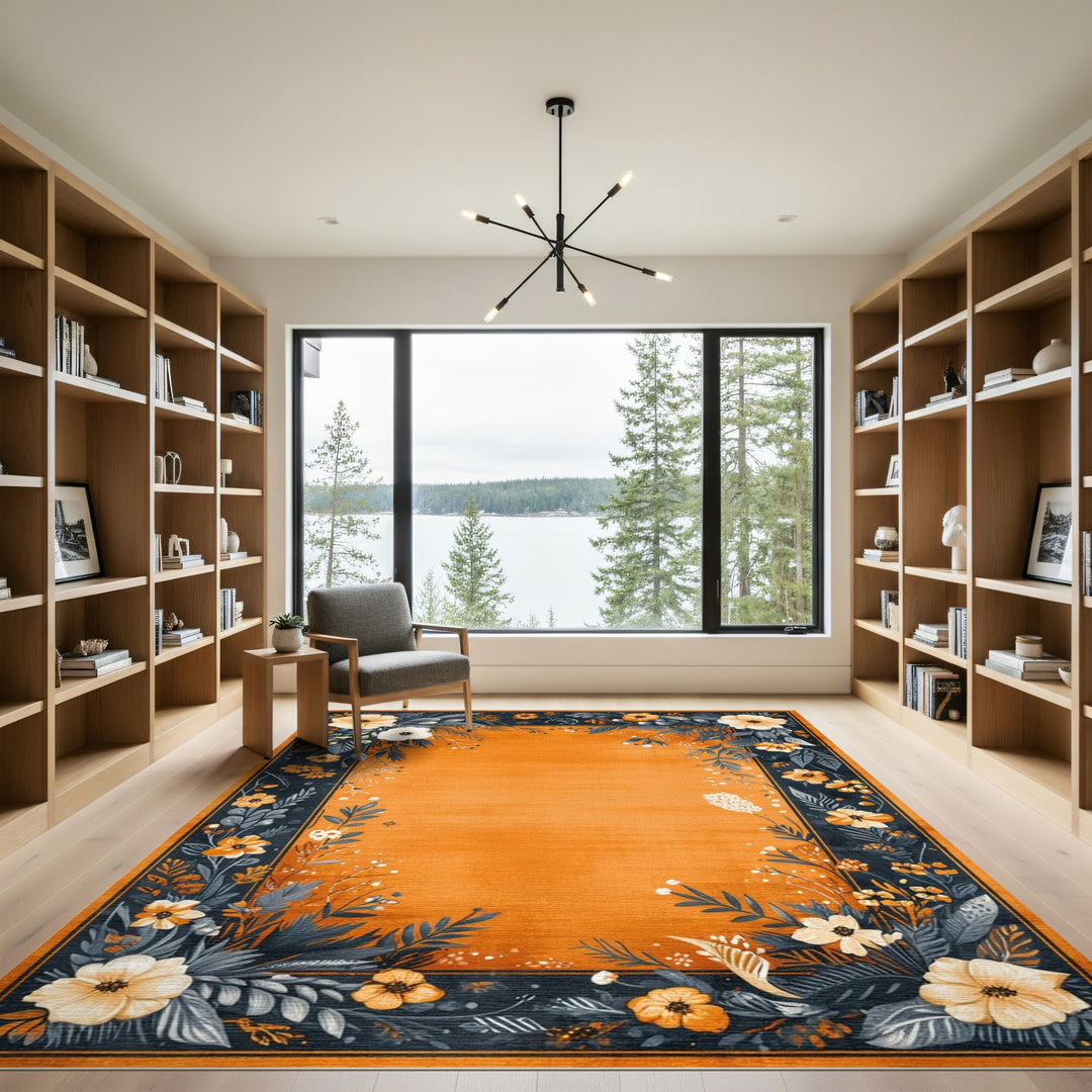 Orange Floral Vintage Area Rug