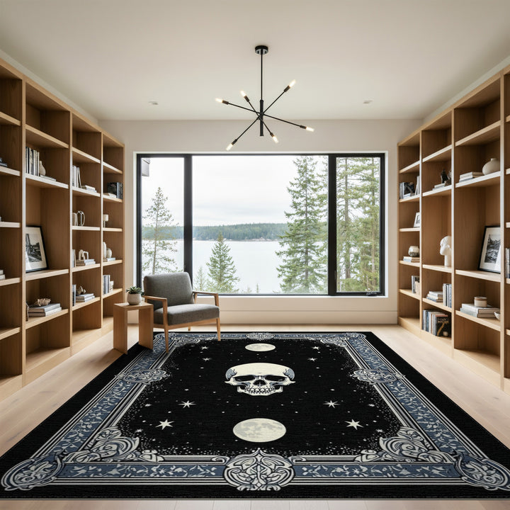 Floral Skull Moon Area Rug