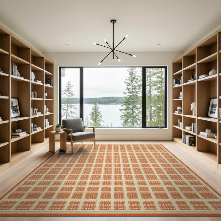 Grid Orange Geometric Grid Area Rug