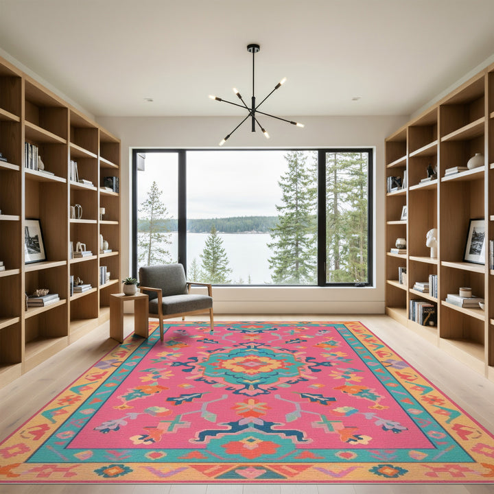 Vibrant Pink Boho Chic Area Rug