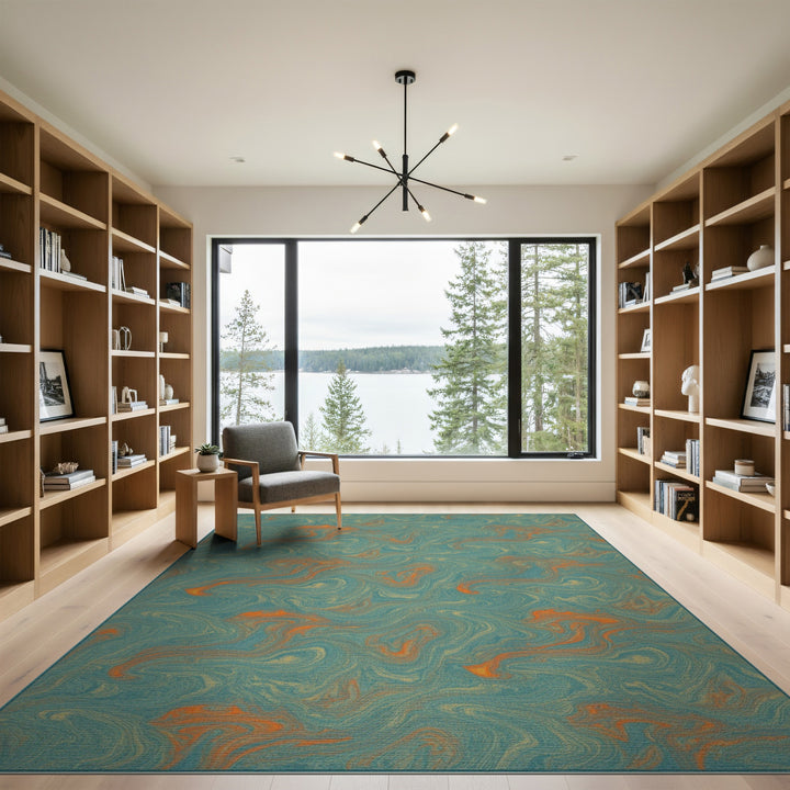 Teal Swirl Abstract Area Rug
