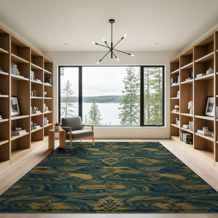 Teal Gold Tribal Heritage Area Rug