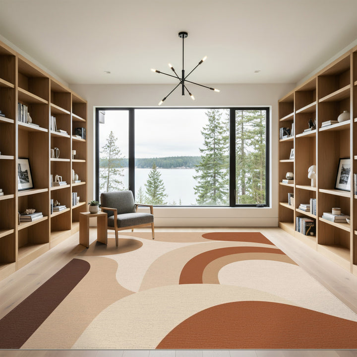Warm Brown Abstract Washable Area Rug