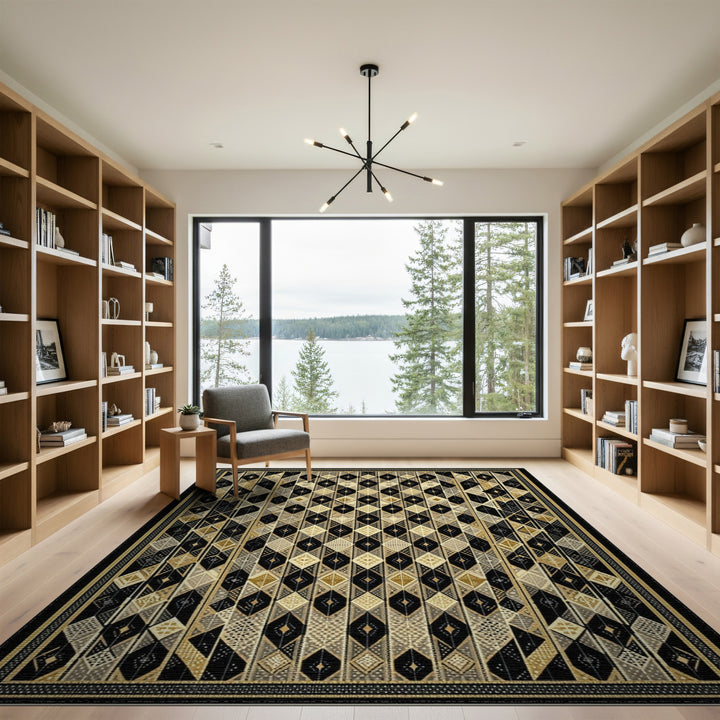 Black Geometric Diamond Area Rug