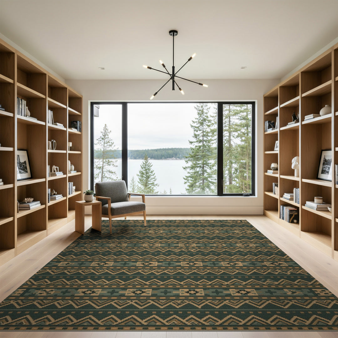 Green Heritage Tribal Geometric Rug