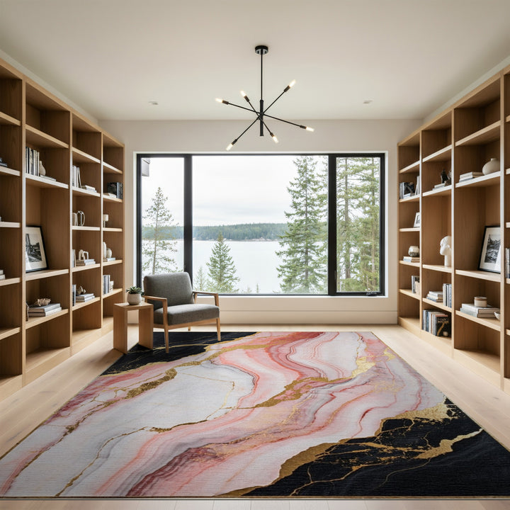 Marble Pink Marble Gold Abstract Area Rug