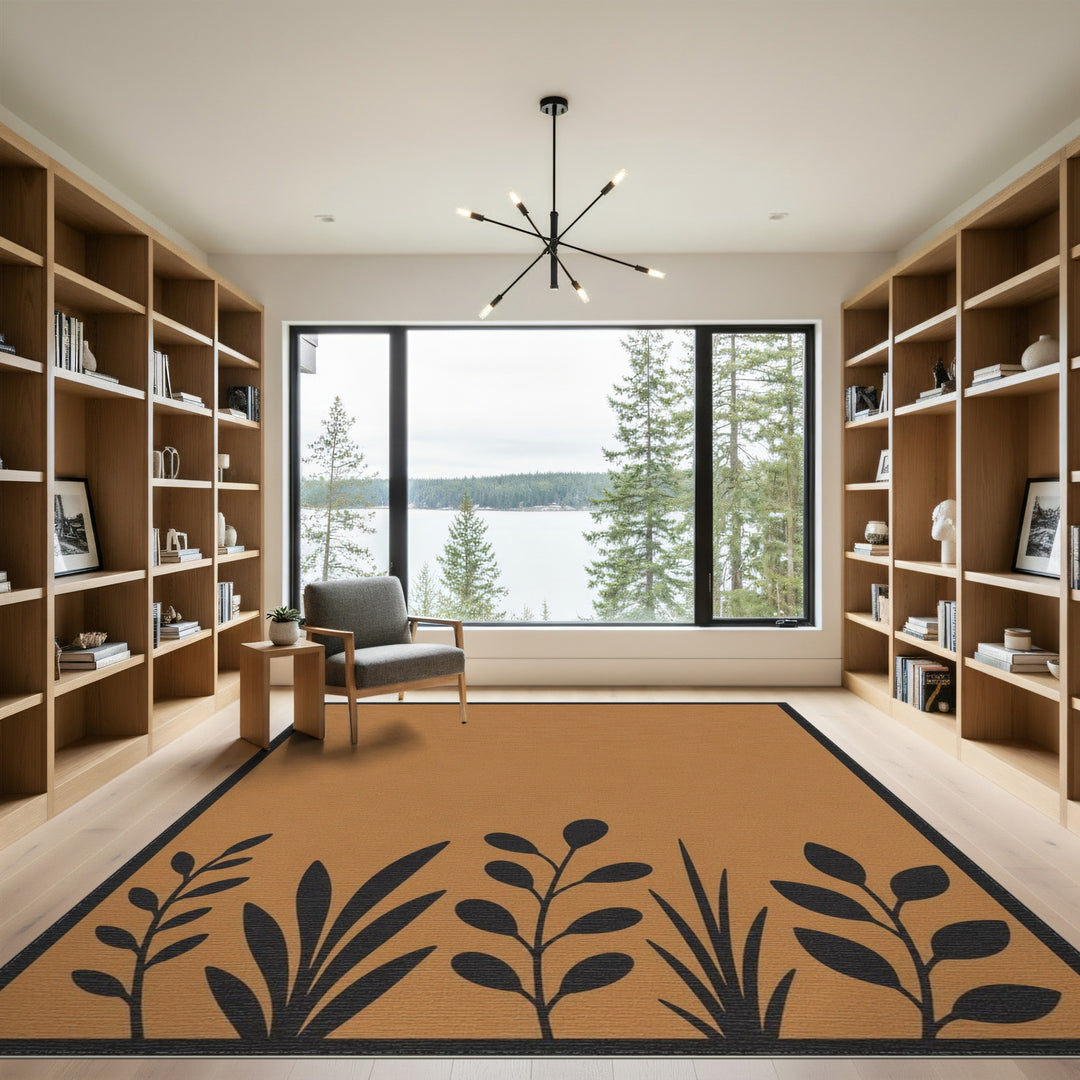 Brown Botanical Silhouette Area Rug