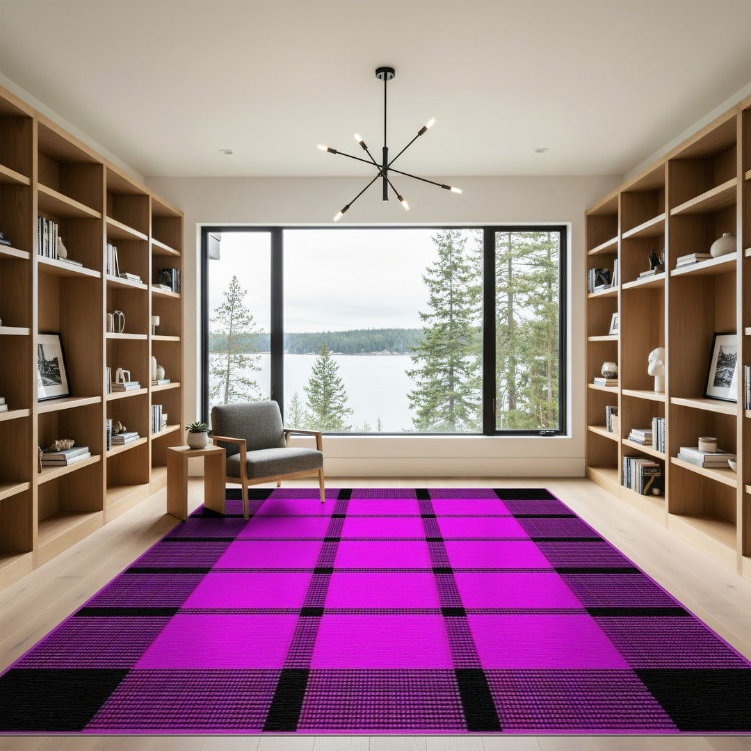 Pink Geometric Modern Pink Black Plaid Geometric Area Rug