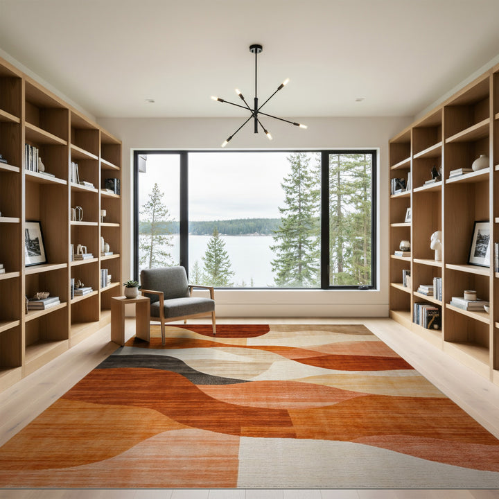 Orange Warm Orange Abstract Wave Area Rug