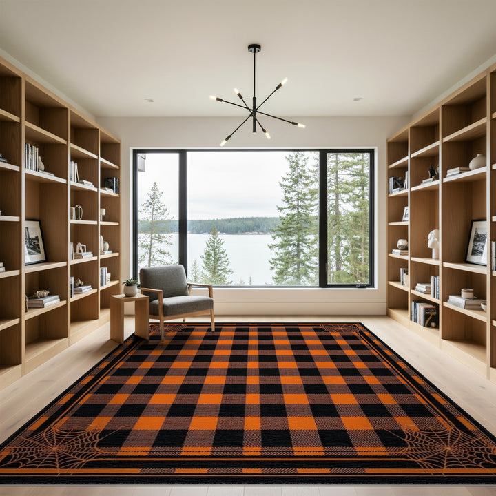 Orange Buffalo Check Spider Web Area Rug