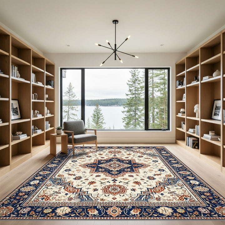 Navy Medallion Navy Blue Traditional Persian Medallion Rug