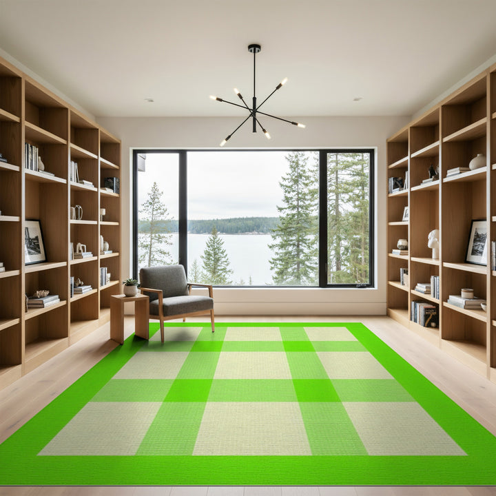 Lime Green Checkered Washable Area Rug