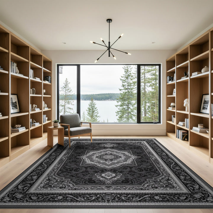 Black White Persian Medallion Area Rug
