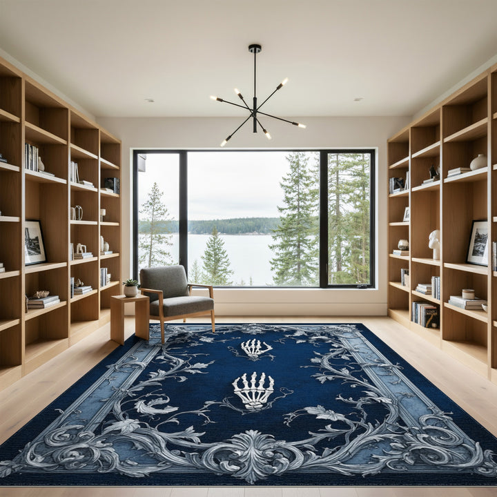 Blue Ornate Skeleton Hands Vintage Rug