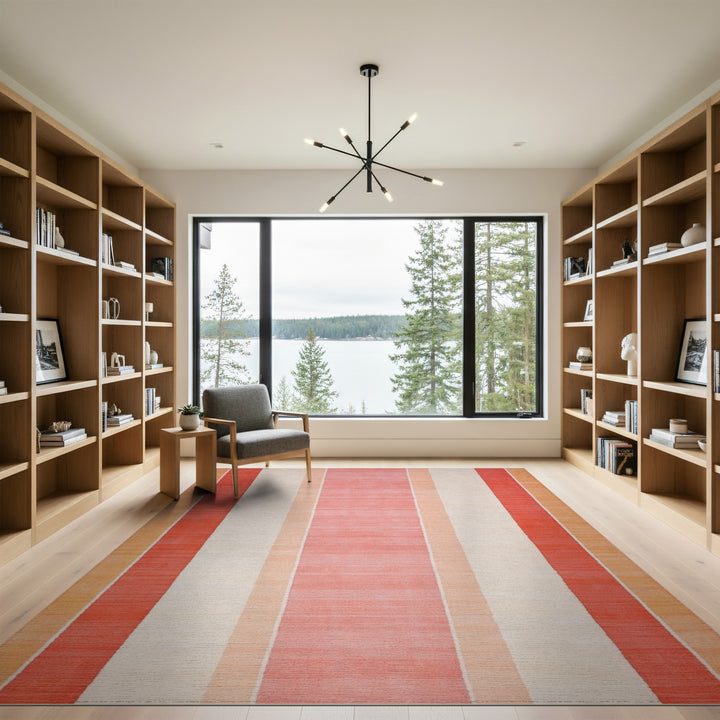 Geometric Modern Pink Striped Washable Area Rug
