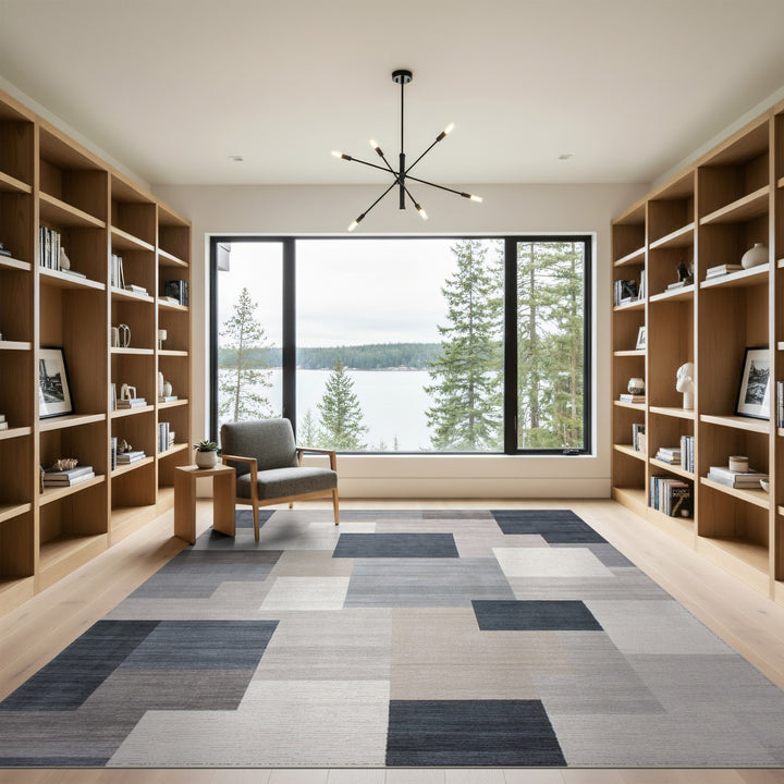 Modern Grey Geometric Block Area Rug