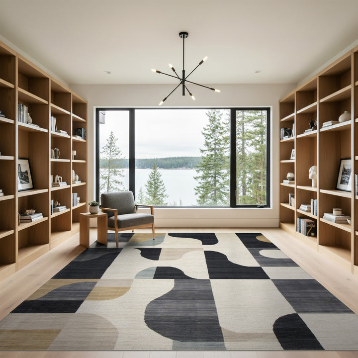 Bold Geometric Black White Area Rug