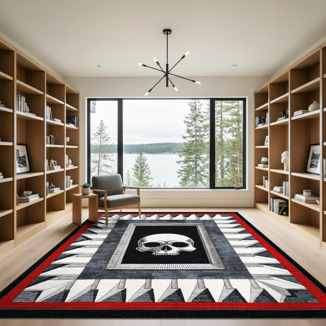 Framed Skull Black White Area Rug